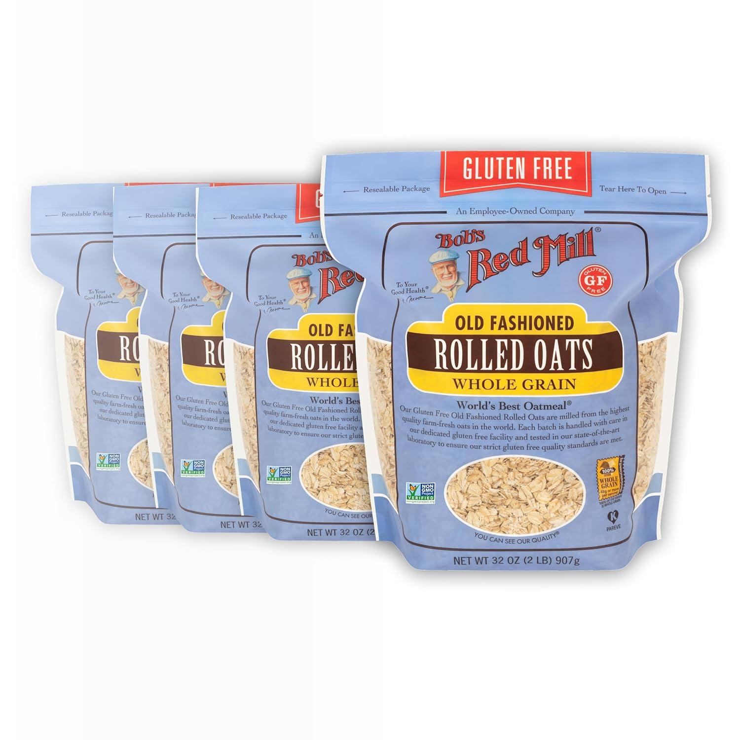 imageBobs Red Mill Gluten Free Old Fashioned Rolled Oats 16oz Pack of 4 NonGMO Gluten Free Whole GrainGF Old Fashioned