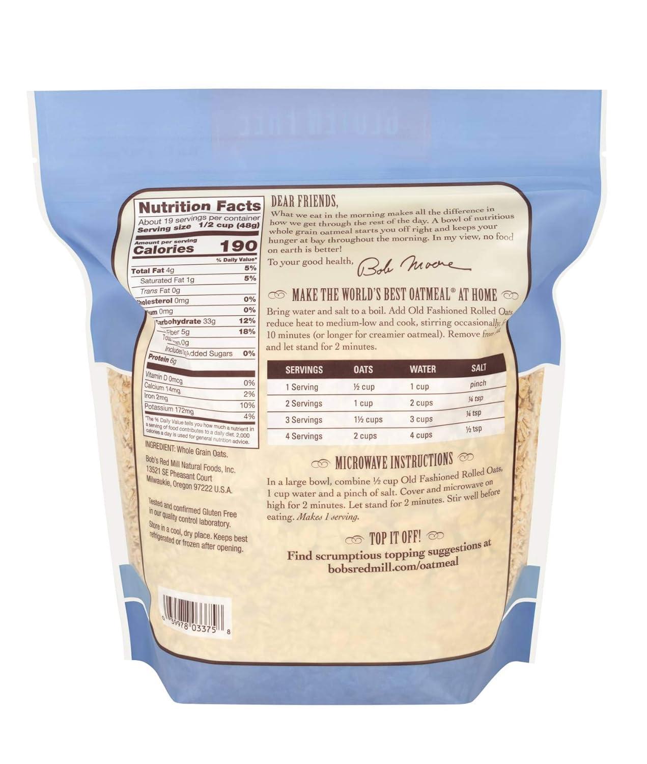 imageBobs Red Mill Gluten Free Old Fashioned Rolled Oats 16oz Pack of 4 NonGMO Gluten Free Whole GrainGF Old Fashioned