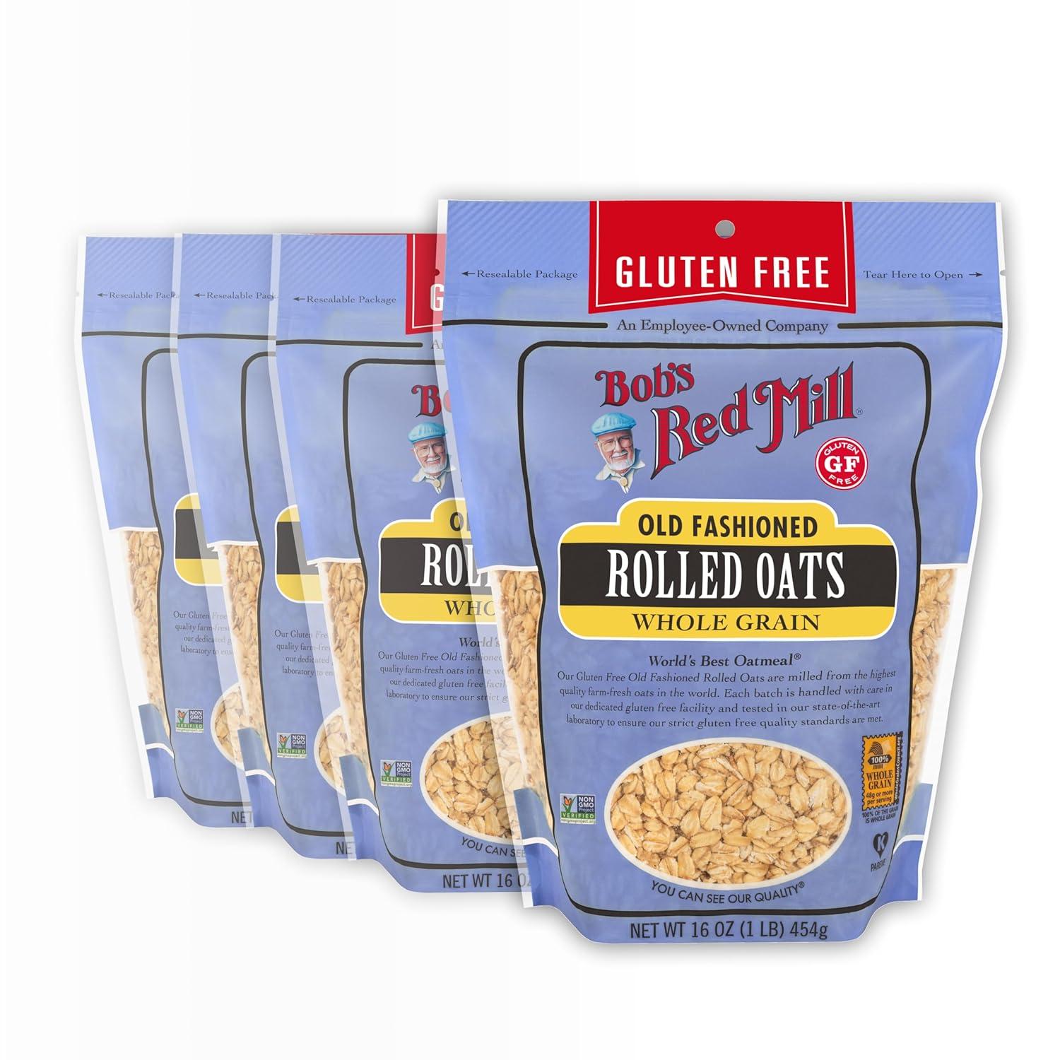imageBobs Red Mill Gluten Free Old Fashioned Rolled Oats 16oz Pack of 4 NonGMO Gluten Free Whole GrainGF Old Fashioned